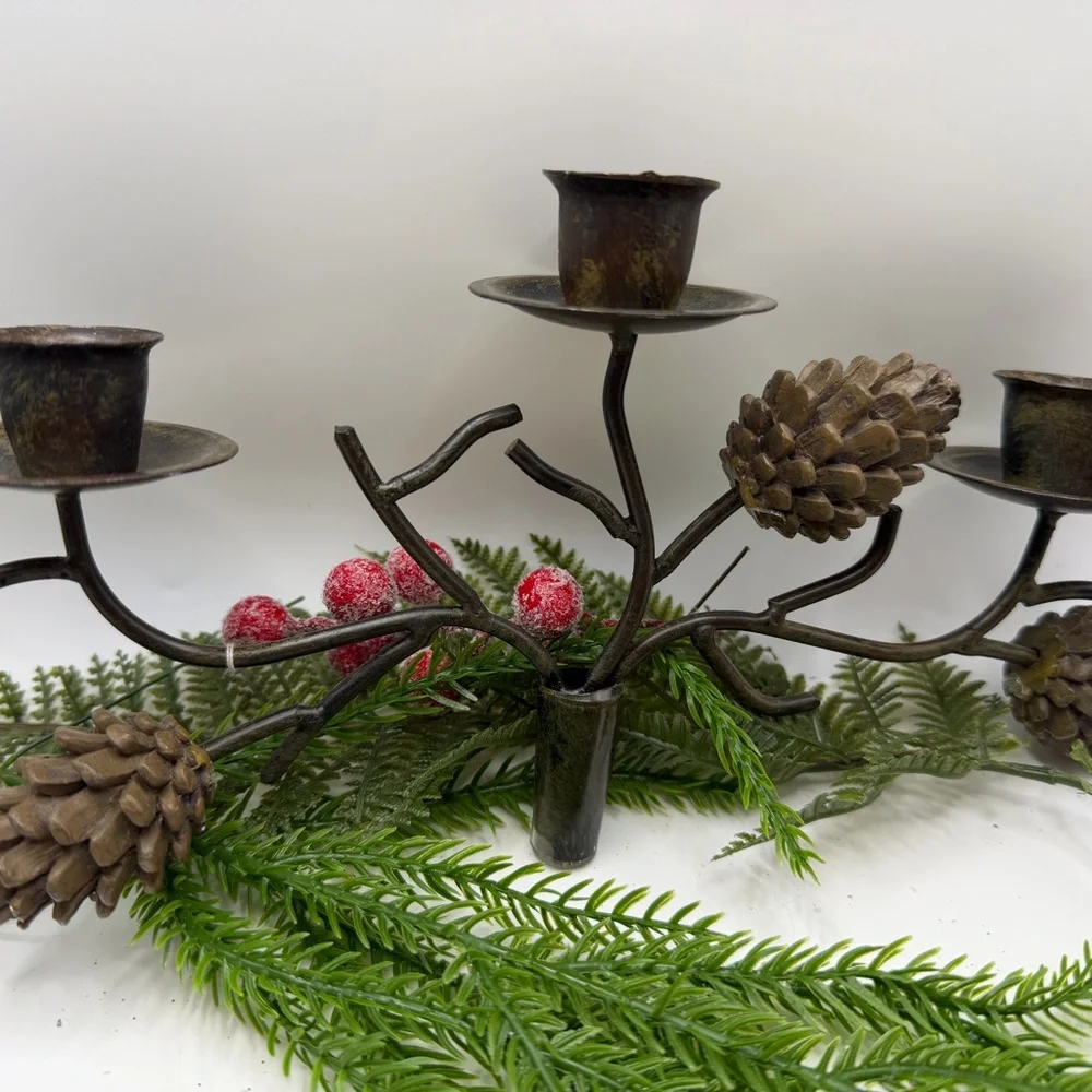 Rustic Metal Pinecone Wine Bottle Candle Stick Holder - Picture 3 of 17